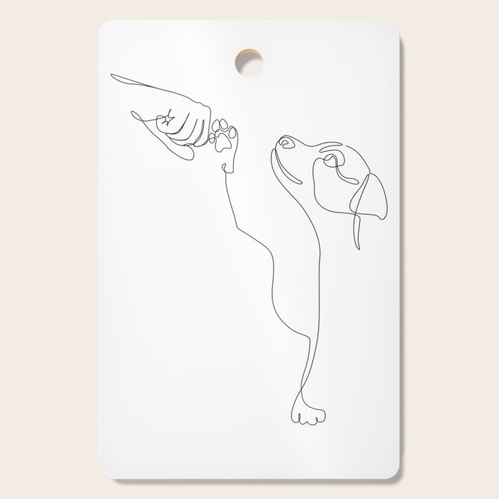 Dog and Owner Fist Bump Line Drawing Cutting Board Gallery Image 1