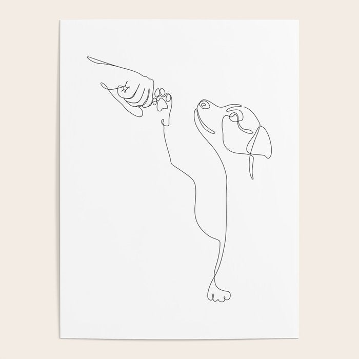 Dog and Owner Fist Bump Line Drawing Poster Gallery Image 4