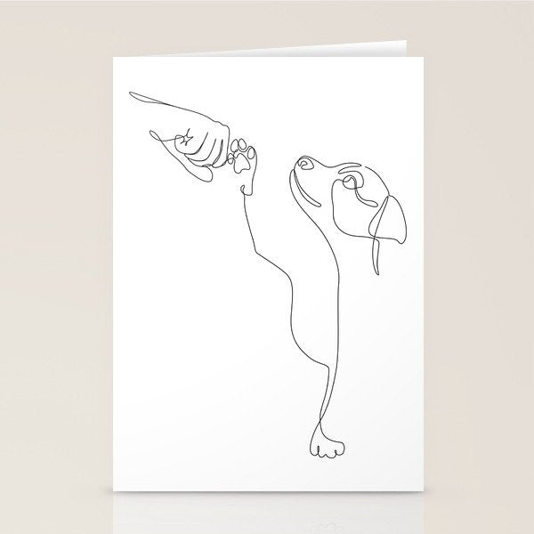 Dog and Owner Fist Bump Line Drawing Stationery Card Gallery Image 1