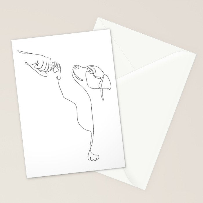 Dog and Owner Fist Bump Line Drawing Stationery Card Gallery Image 2