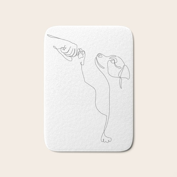 Dog and Owner Fist Bump Line Drawing Bath Mat Gallery Image 1