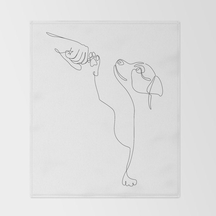 Dog and Owner Fist Bump Line Drawing Throw Blanket Gallery Image 2
