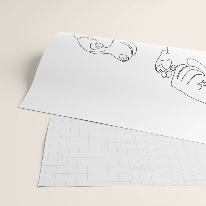 Dog and Owner Fist Bump Line Drawing Wrapping Paper Gallery Image 2