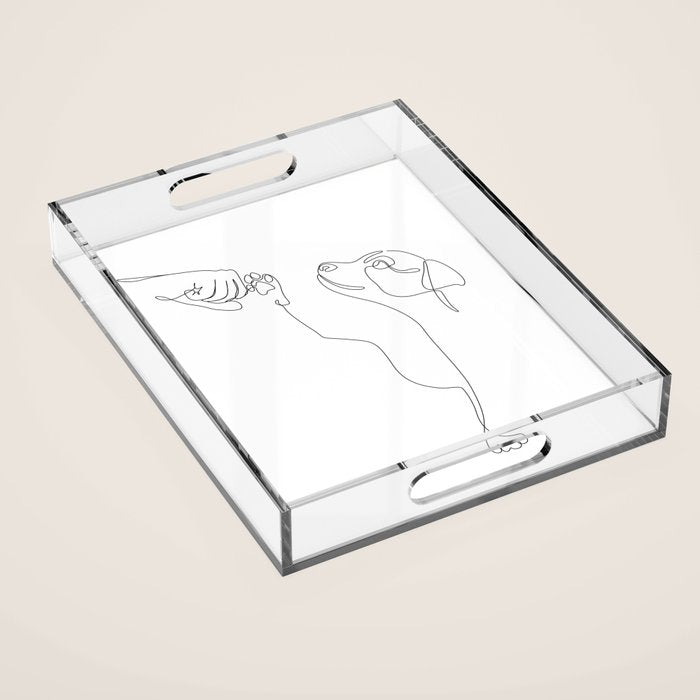 Dog and Owner Fist Bump Line Drawing Acrylic Tray Gallery Image 1