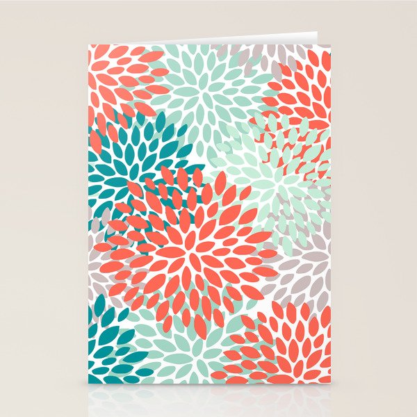 Floral Pattern, Orange, Teal, Mint Green, Flower Print Stationery Card Gallery Image 2