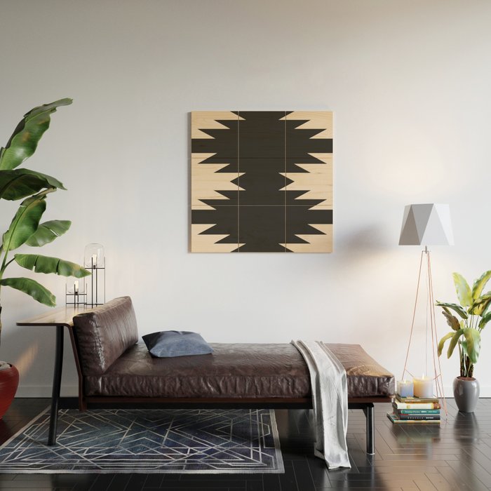 Geometric Southwestern Minimalism - Black and White Wood Wall Art Gallery Image 2