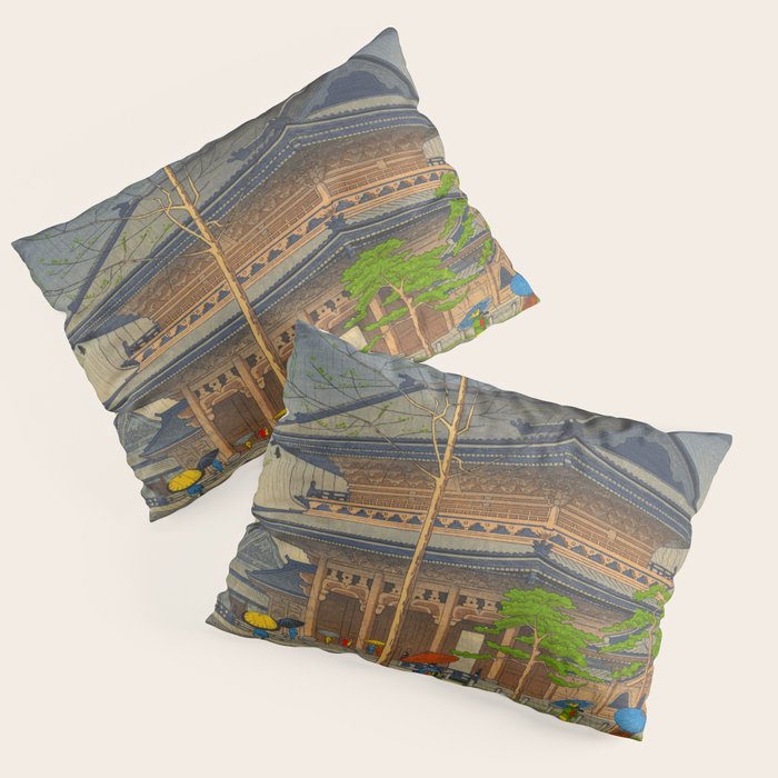 Rain in Higashi-Honganji Temple, Kyoto Asano Takeji Japanese Woodblock Print Pillow Sham Gallery Image 1