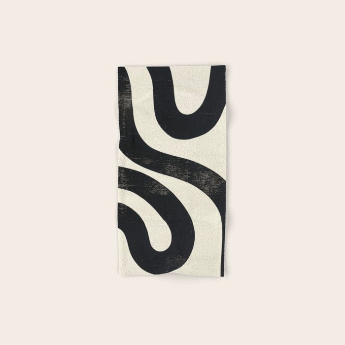 Abstract Minimalist Wavy Brushstrokes Black and White Print Bath Towel Gallery Image 1