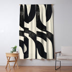 Abstract Minimalist Wavy Brushstrokes Black and White Print Window Curtain Gallery Image 5