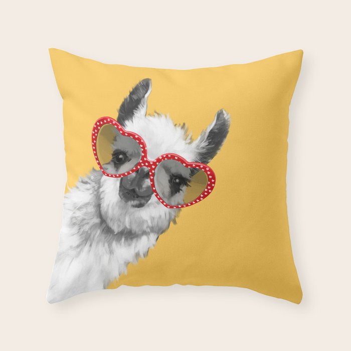 Fashion Hipster Llama with Glasses Throw Pillow Gallery Image 1