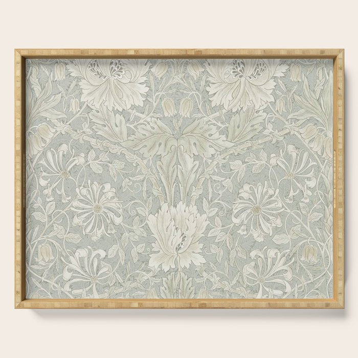William Morris Honeysuckle & Tulip Pale Grey Blue Floral Serving Tray Gallery Image 1