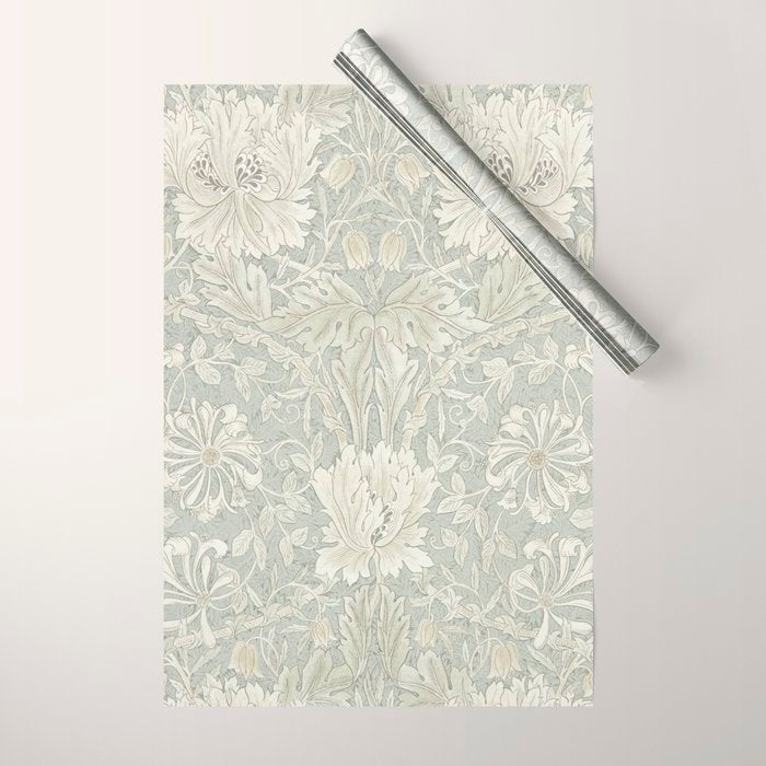 William Morris Honeysuckle & Tulip Pale Grey Blue Floral Wrapping Paper Gallery Image 1