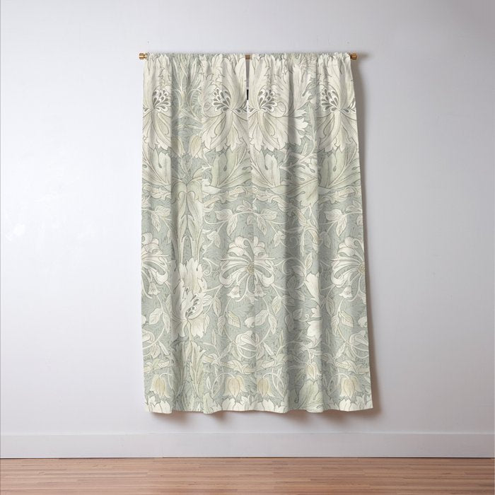 William Morris Honeysuckle & Tulip Pale Grey Blue Floral Window Curtain Gallery Image 3