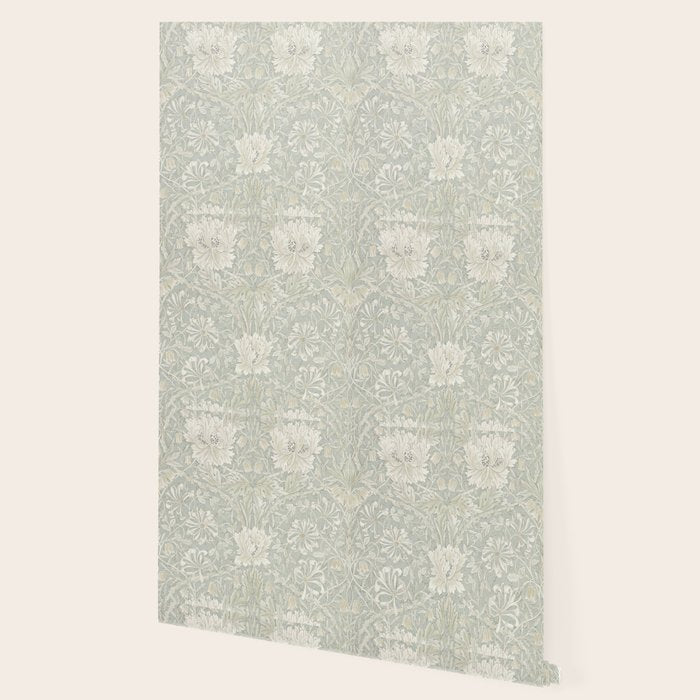 William Morris Honeysuckle & Tulip Pale Grey Blue Floral Wallpaper Gallery Image 2