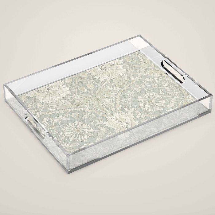 William Morris Honeysuckle & Tulip Pale Grey Blue Floral Acrylic Tray Gallery Image 1