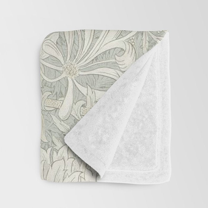 William Morris Honeysuckle & Tulip Pale Grey Blue Floral Throw Blanket Gallery Image 3