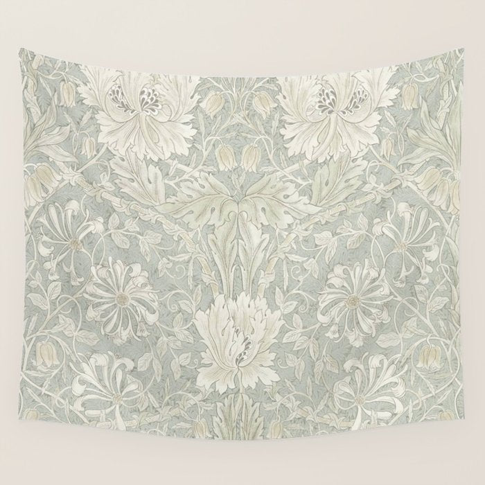 William Morris Honeysuckle & Tulip Pale Grey Blue Floral Wall Tapestry Gallery Image 4