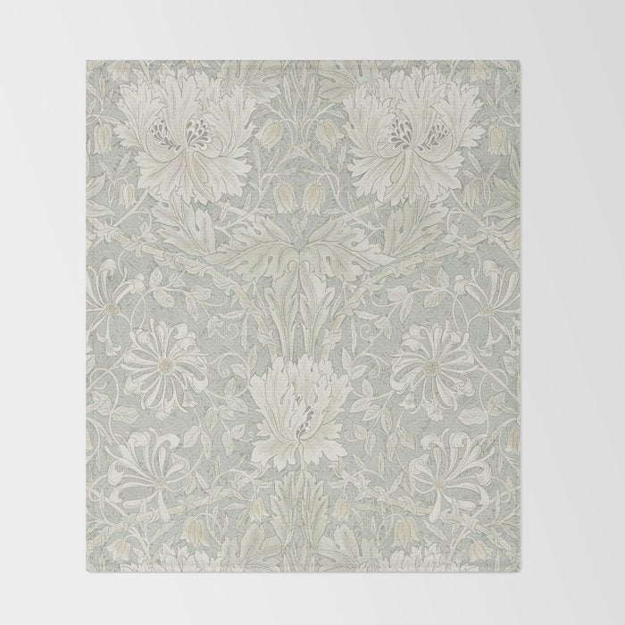 William Morris Honeysuckle & Tulip Pale Grey Blue Floral Throw Blanket Gallery Image 2