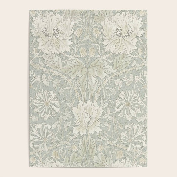 William Morris Honeysuckle & Tulip Pale Grey Blue Floral Poster Gallery Image 4
