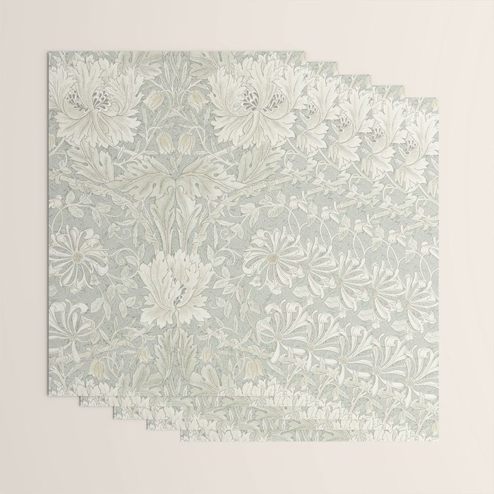 William Morris Honeysuckle & Tulip Pale Grey Blue Floral Wrapping Paper Gallery Image 3
