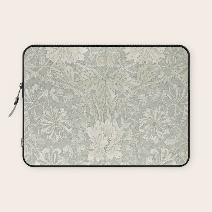 William Morris Honeysuckle & Tulip Pale Grey Blue Floral Laptop Sleeve Gallery Image 1