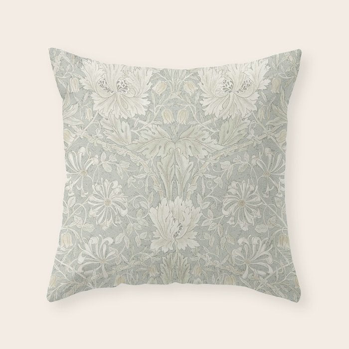 William Morris Honeysuckle & Tulip Pale Grey Blue Floral Throw Pillow Gallery Image 6