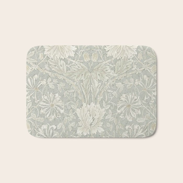 William Morris Honeysuckle & Tulip Pale Grey Blue Floral Bath Mat Gallery Image 1