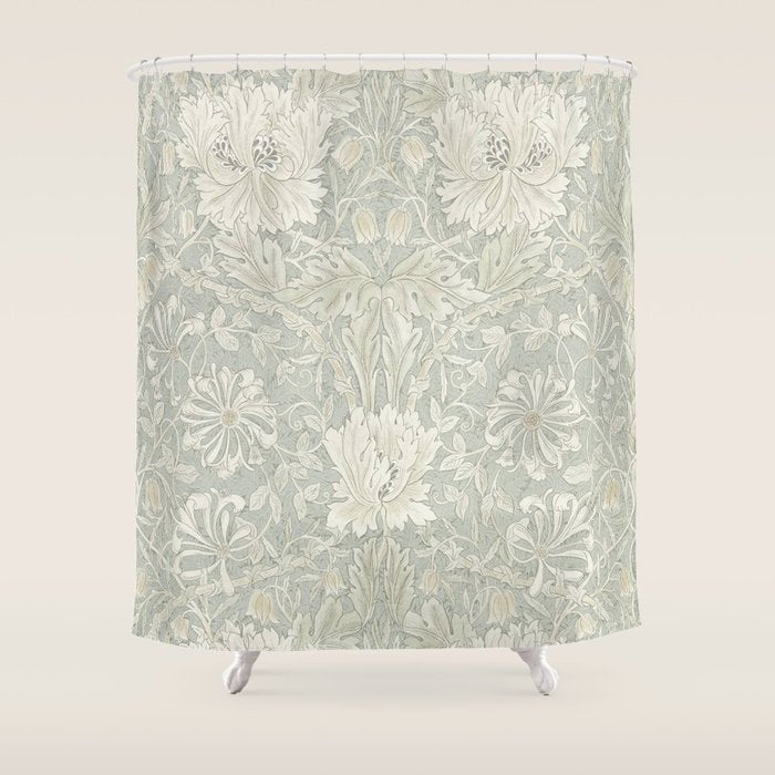 William Morris Honeysuckle & Tulip Pale Grey Blue Floral Shower Curtain Gallery Image 1