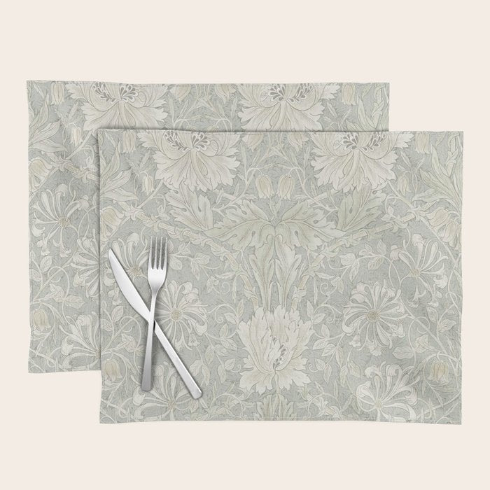 William Morris Honeysuckle & Tulip Pale Grey Blue Floral Placemat Gallery Image 1