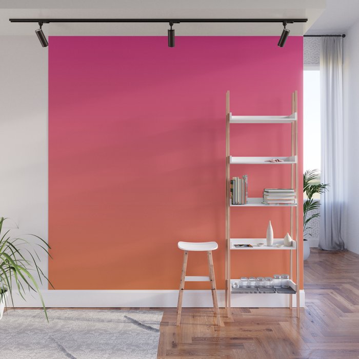 Gradient Fade Hot Pink to Orange Ombré Wall Mural Gallery Image 1