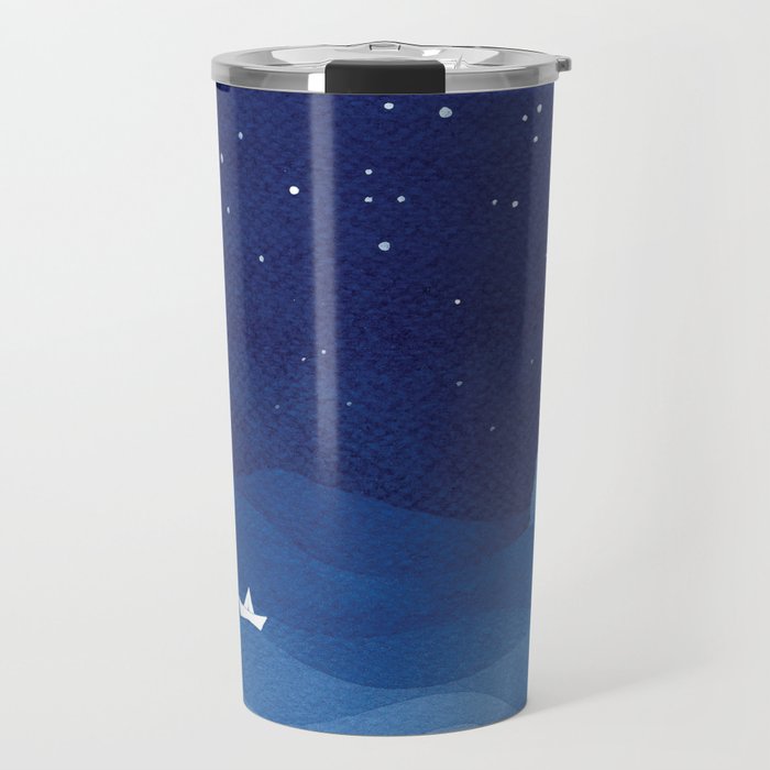Lighthouse & the paper boat, blue ocean Travel Mug Gallery Image 1