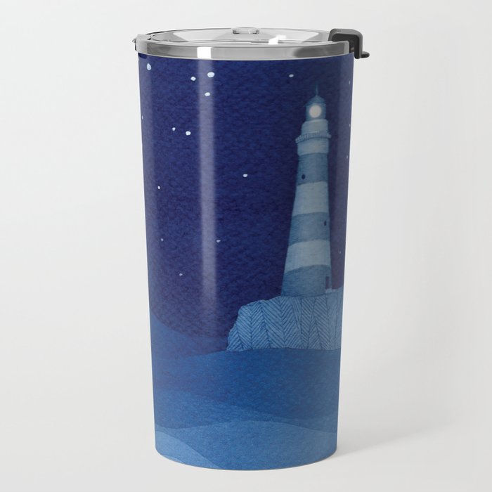 Lighthouse & the paper boat, blue ocean Travel Mug Gallery Image 2