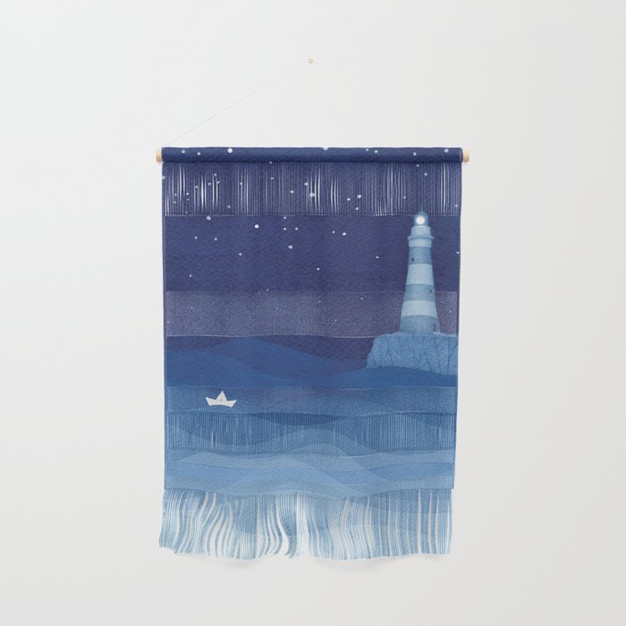 Lighthouse & the paper boat, blue ocean Wall Hanging Gallery Image 1