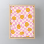 Groovy Smiley Faces on Pastel Pink Twisted Checkerboard Mini Art Print Gallery Image 1
