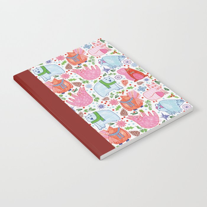 Winter Forest Woodland Animals in Pink & Blue Notebook Gallery Image 1