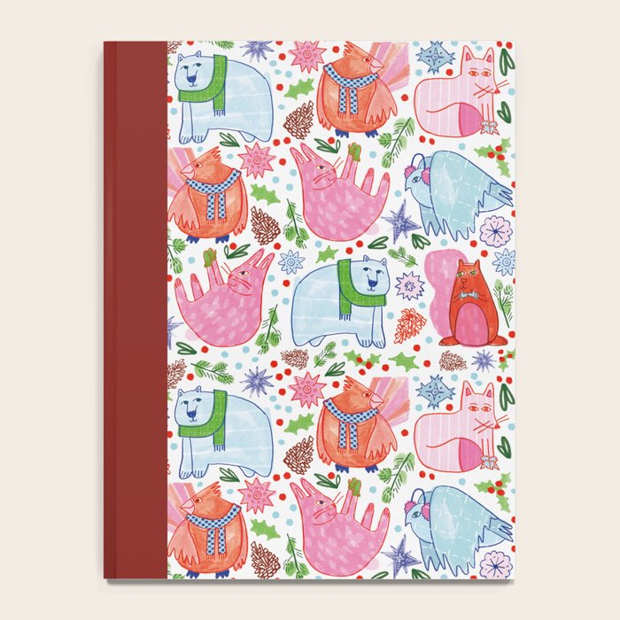 Winter Forest Woodland Animals in Pink & Blue Notebook Gallery Image 4