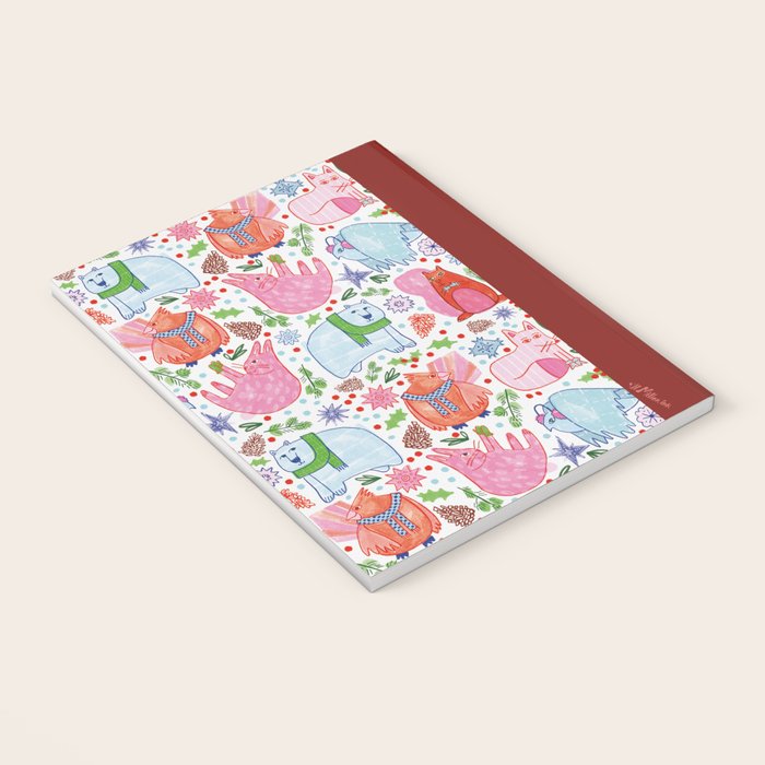 Winter Forest Woodland Animals in Pink & Blue Notebook Gallery Image 3