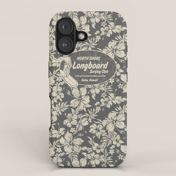 Club Surfing Longboard Logo and Hibiscus Hawaiian Print  iPhone Case Gallery Image 1