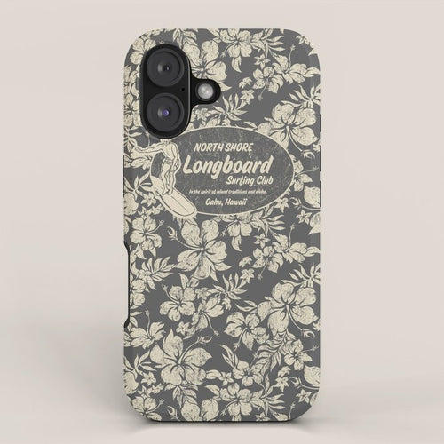 Club Surfing Longboard Logo And Hibiscus Hawaiian Print  Iphone Case Gallery Image 1