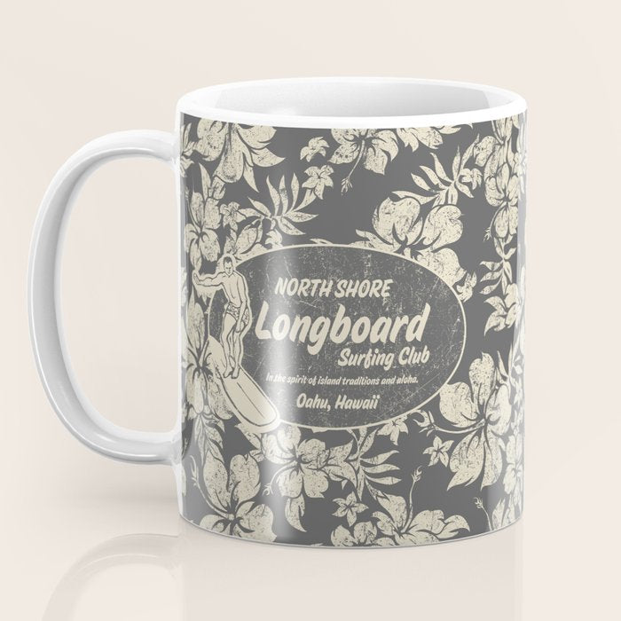 Club Surfing Longboard Logo and Hibiscus Hawaiian Print  Coffee Mug Gallery Image 3