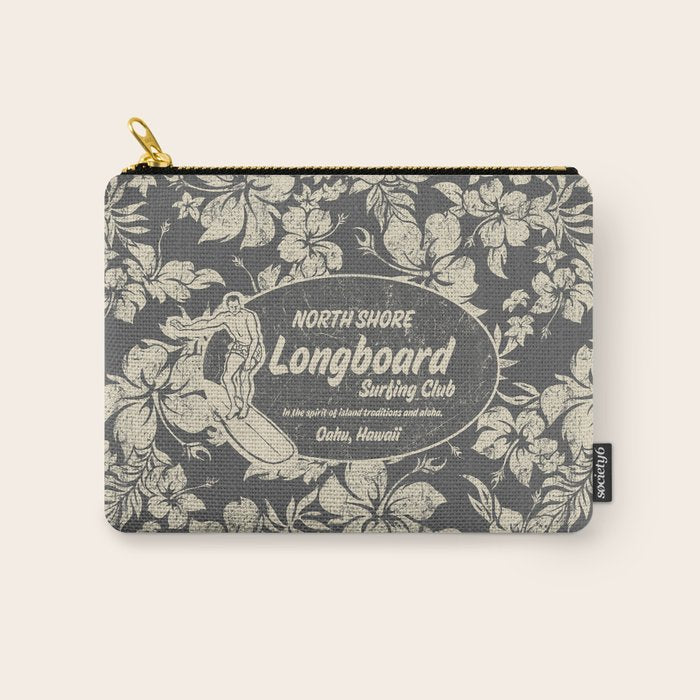Club Surfing Longboard Logo and Hibiscus Hawaiian Print  Carry All Pouch Gallery Image 1