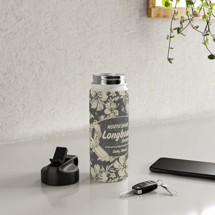 Club Surfing Longboard Logo and Hibiscus Hawaiian Print  Water Bottle Gallery Image 4