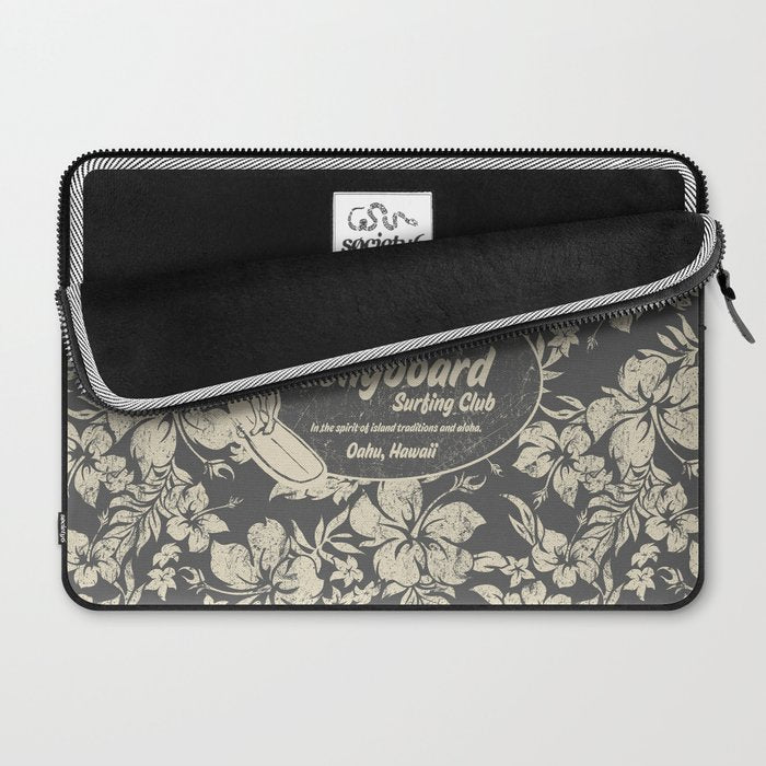 Club Surfing Longboard Logo and Hibiscus Hawaiian Print  Laptop Sleeve Gallery Image 2