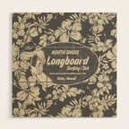 Club Surfing Longboard Logo and Hibiscus Hawaiian Print  Wood Wall Art Gallery Image 1