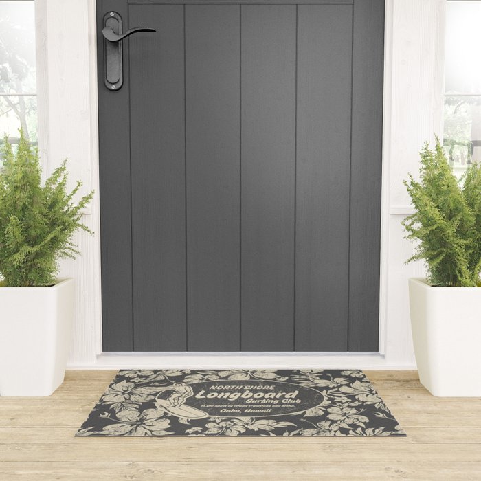 Club Surfing Longboard Logo and Hibiscus Hawaiian Print  Welcome Mat Gallery Image 3