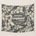 Club Surfing Longboard Logo and Hibiscus Hawaiian Print  Wall Tapestry Gallery Image 4