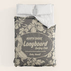 Club Surfing Longboard Logo and Hibiscus Hawaiian Print  Duvet Cover Gallery Image 6