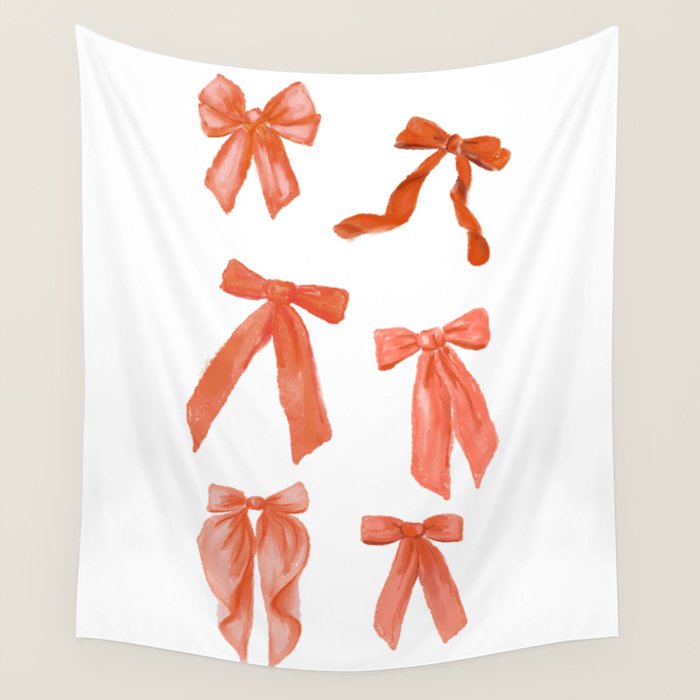 Vibrant Red Watercolor Bow  Wall Tapestry Gallery Image 1