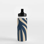 Abstract Minimalist Maldives Leaves Pattern in Mid Century Modern Navy Blue and Beige Water Bottle Gallery Image 2