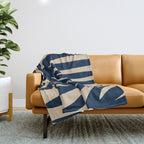 Abstract Minimalist Maldives Leaves Pattern in Mid Century Modern Navy Blue and Beige Throw Blanket Gallery Image 1